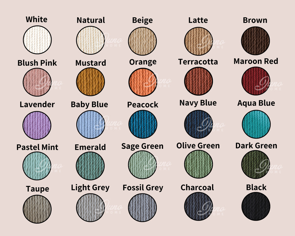 Color swatch chart with various color names and corresponding circular color samples on a beige background.