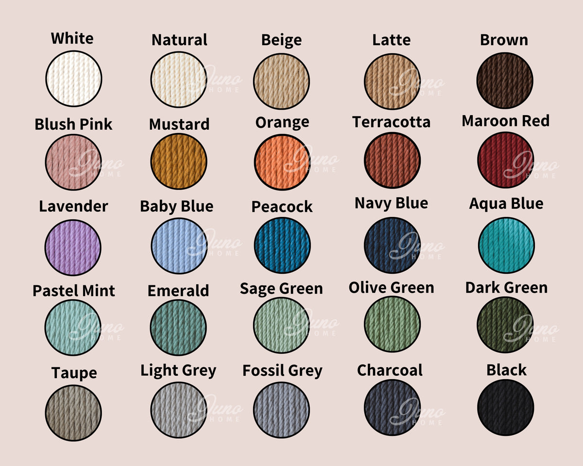 Color swatch chart with various color names and corresponding circular color samples on a beige background.